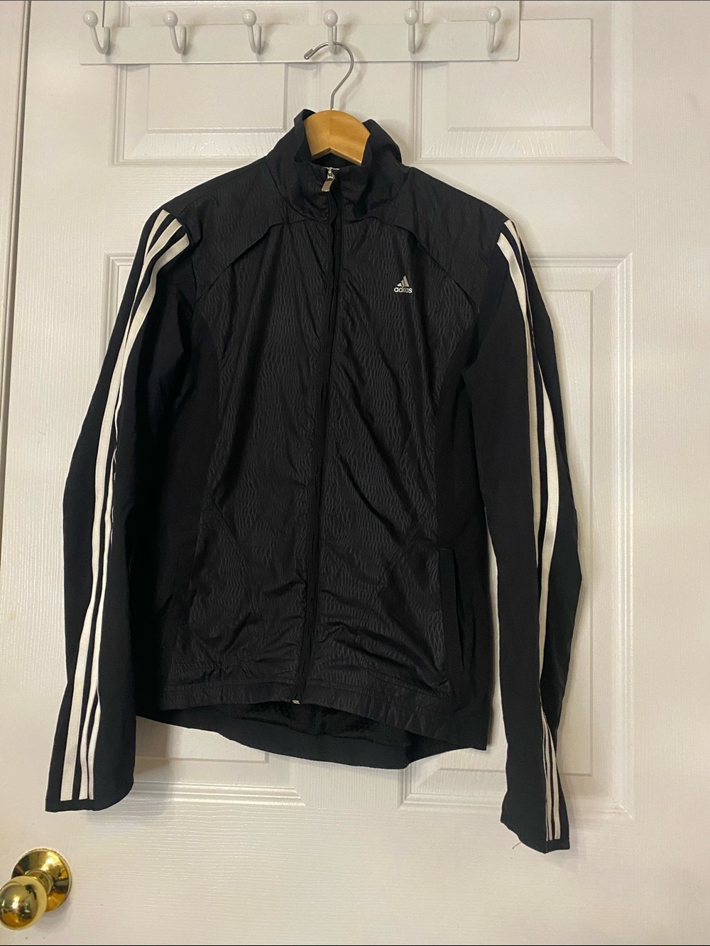 adidas Black Lightweight Track Jacket with White Sleeve Stripes #14